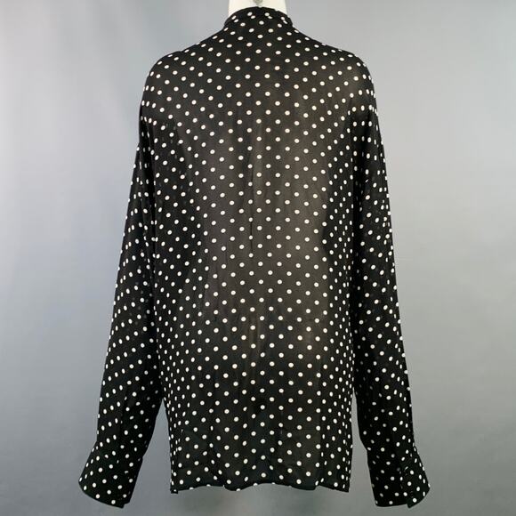 Size S Black White Polka Dot Crepe Nehru Collar Hidden Buttons Shirt - Picture 2 of 4
